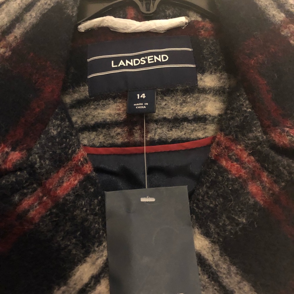 Lands End plaid Peacoat never worn with tags